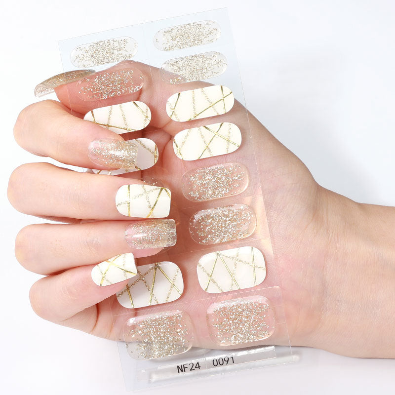 Zhengxiang factory customized gel nail art stickers ins cross-border uv second generation semi-baked semi-cured nail stickers amazon