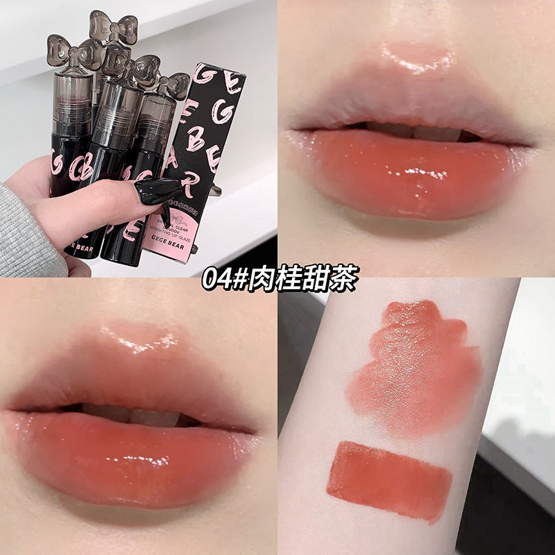 Gege bear crystal clear plumping lip glaze - waterproof, smudge-proof, mirror glass finish, moisturizing lipstick