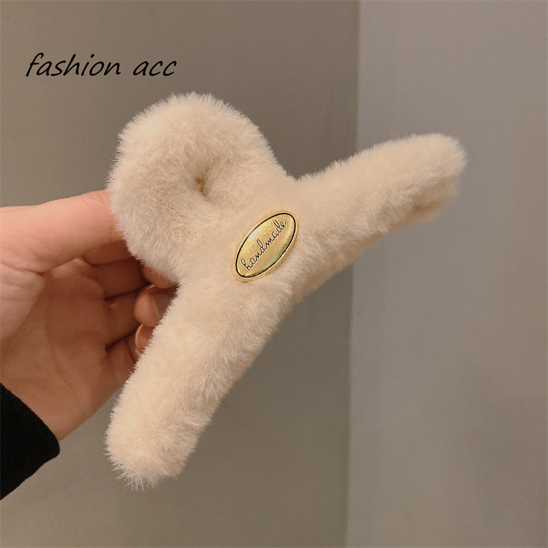 Retro small gold label stuffed medium size hair clip for less hair, shark clip half-tied hair clip, fall and winternew arrival hair clip for women