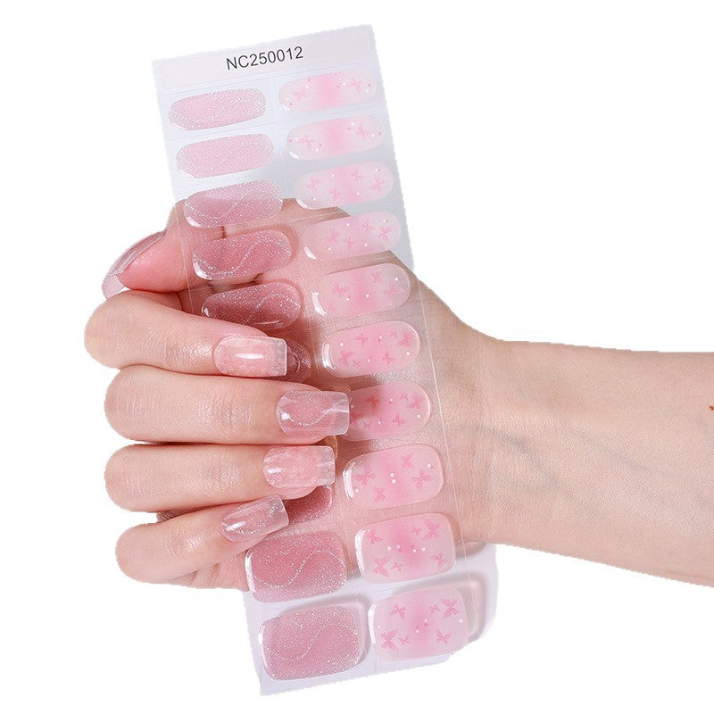 fashion cat eye semi-cured gel nail sticker onion powder explosive pink butterfly nail art sticker full waterproof