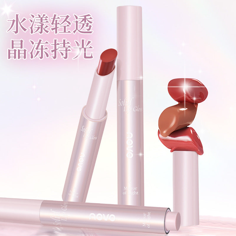 Novo glazed mirror solid lip gloss - hydrating, moisturizing, plumping, dewy, mirror finish, student-friendly, whitening, affordable lipstick