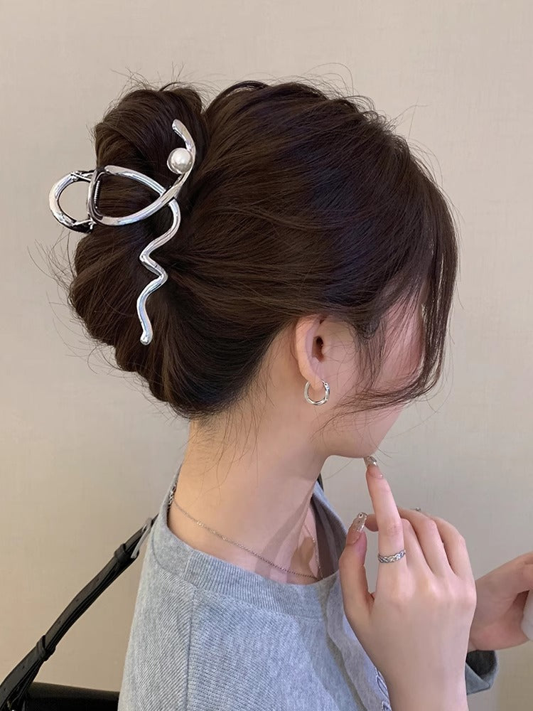 K-style cross wave pearl hairpin casualfashioneasiest for match back of head hair shark clip elegant gripper wholesale