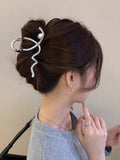 K-style cross wave pearl hairpin casualfashioneasiest for match back of head hair shark clip elegant gripper wholesale
