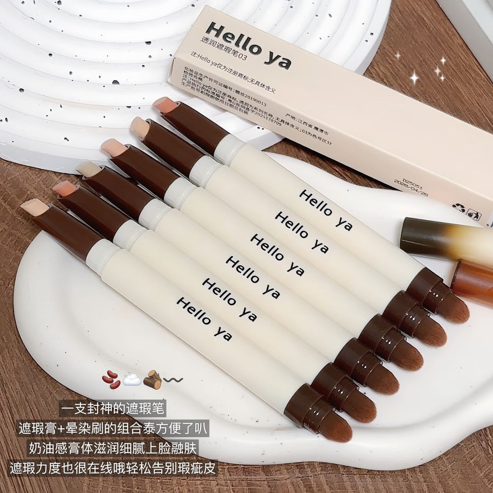 Hello ya translucent concealer pen brightens tear troughs, covers spots, acne marks, dark circles, waterproof, not easy to remove makeup