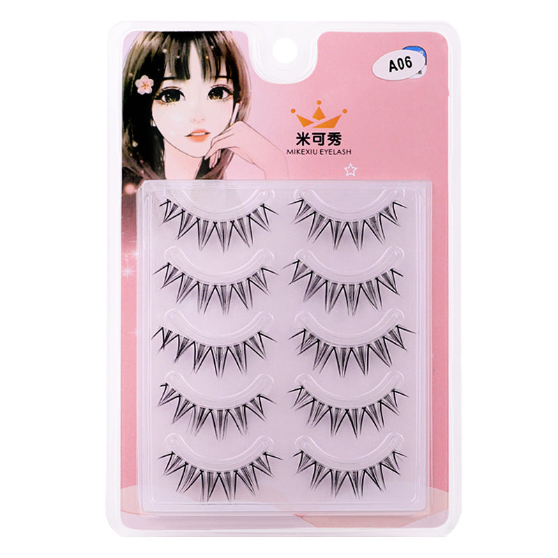 Popular fake eyelashes, thick and long fishtail + a-shaped hair, messy comic little devil, transparent stem lower eyelashes