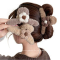 Stuffed gripper women's knitting flower fall and winter furry hair clip back of head 2026new arrival shark clip hair volume clip