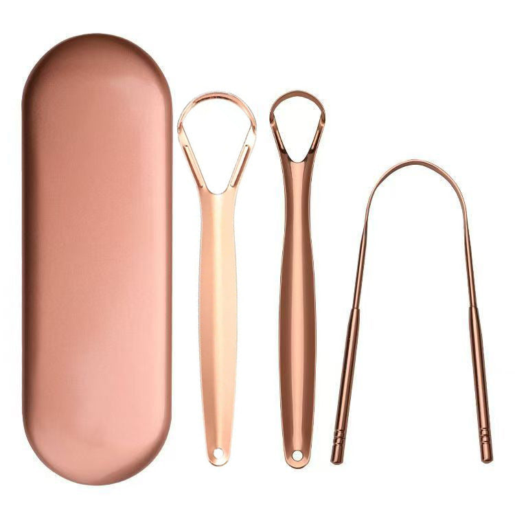 Stainless steel tongue scraper tongue cleaner tongue scraper plate tongue brush oral cleaning tool suit manufacturer in stock