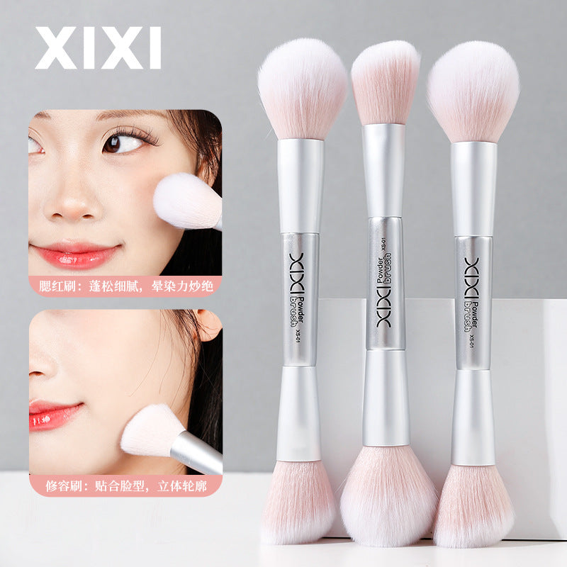 Xixi facial dual-ended makeup brush set - includes setting brush, powder brush, highlighter brush, contour brush, blush brush - mini portable makeup tools