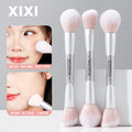 Xixi facial dual-ended makeup brush set - includes setting brush, powder brush, highlighter brush, contour brush, blush brush - mini portable makeup tools