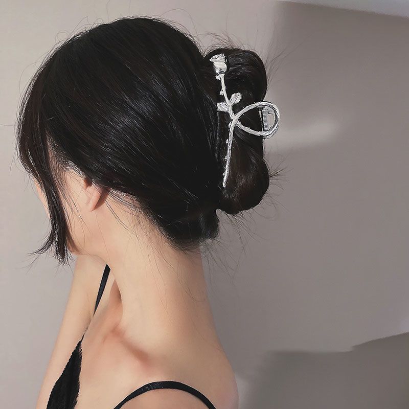 Rose claw clip women's metal shark hair clip back of head high ponytail claw clip japanese and korean style classy headwear women's clip
