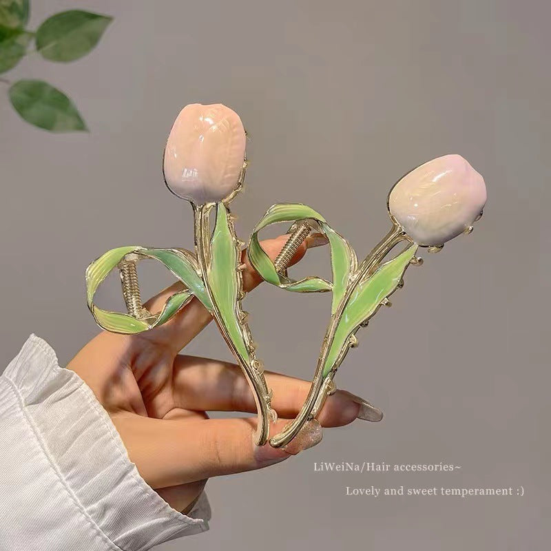 Super fairy gentle tulip flower clip large classy hair clip back of head summernew arrival shark clip headwear