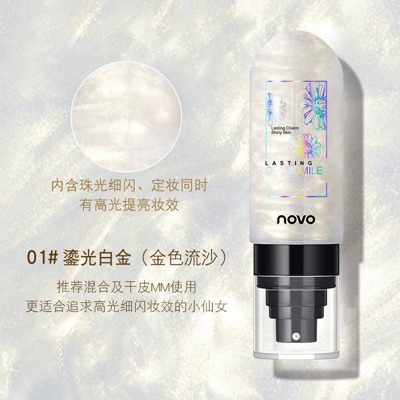 Novo chamomile hydrating setting spray - quick-drying, film-forming, dewy finish with fine shimmer, long-lasting, waterproof, smudge-proof