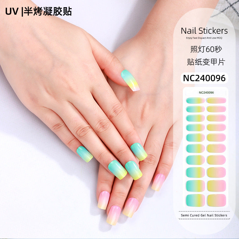 Zhengxiang customized gel manicure stickers korean uv semi-baked semi-cured nail stickers cross-border gradient manicure stickers wholesale