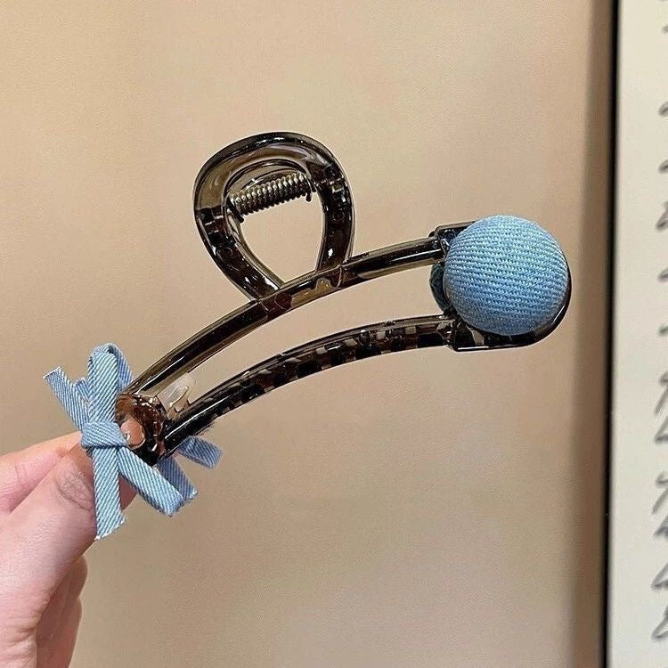 Bow round bead paper clip clip for women 2025 new high-end shark clip large hair clip back of head hair accessories