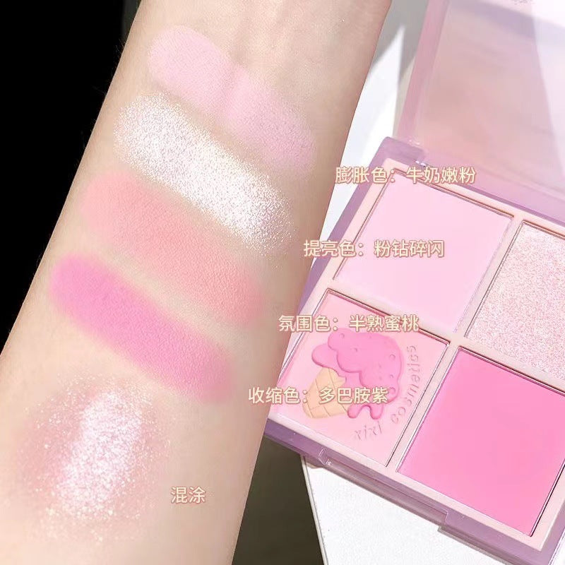 Xixi rushes to the sunset four-color blush to brighten the contour of the vitality girl's daily whitening peach matte rouge wholesale