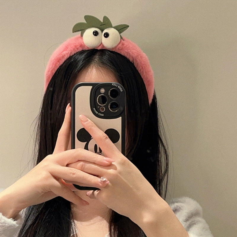 Fruit stuffed eye headband cute cartoon pear strawberry hairpin vitality girl high skull top headband hair tie hair accessories
