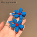 Korean dongdaemun new blue floral hair clip - side bangs duckbill clip - sweet & girly hair accessory