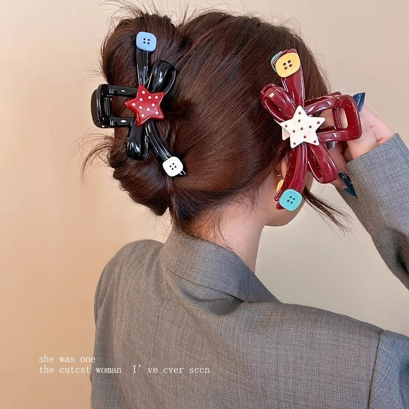 Sweet and fun polka dot star button gripper large bows shark clip hairpin hair clip for large hair volume