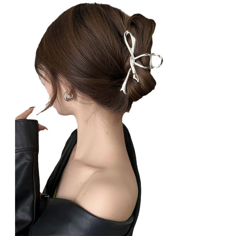 Sense of design ribbon bows hairpin female ins cold style hair volume large size gripper metal shark clip hair accessories