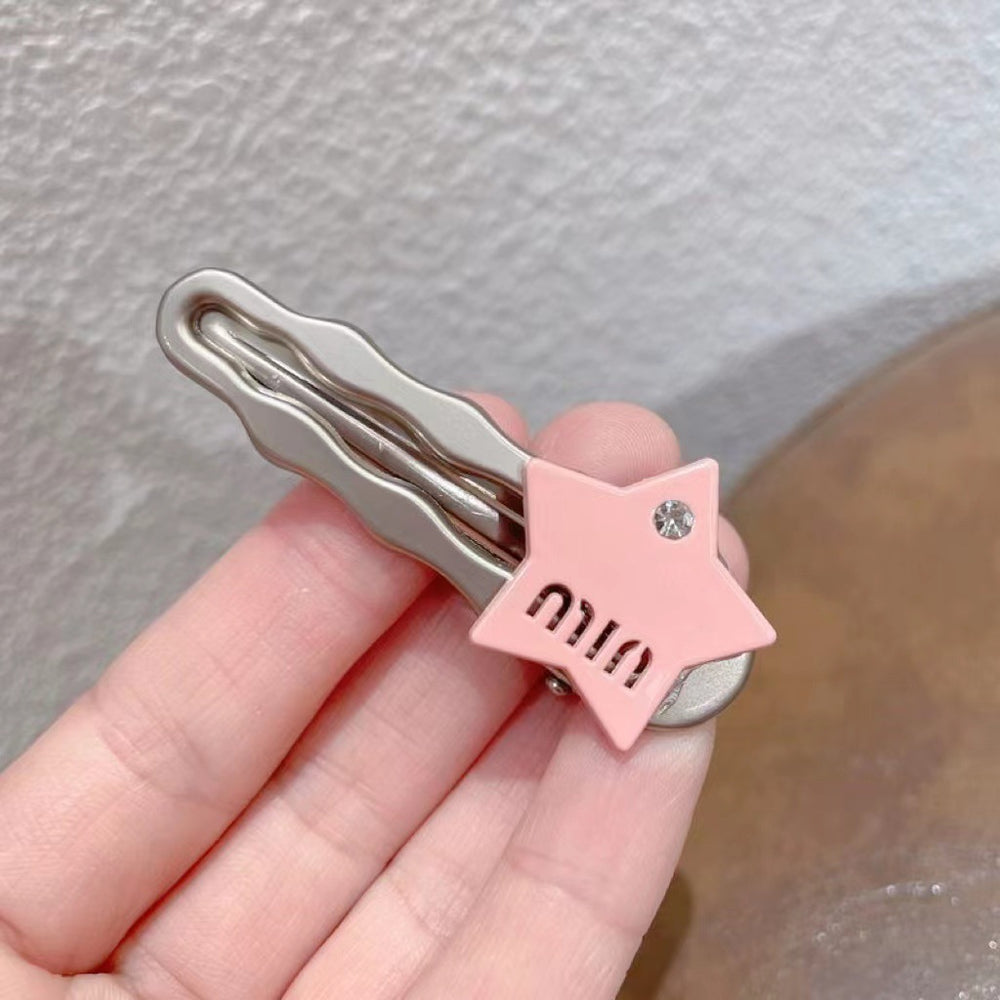 Classy silver gray letter hairpin popular five-pointed star duckbill edge clip fashion bangs clip small hairpin broken hairpin