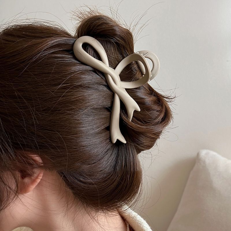 Autumn and winter frosted bow hair clip for women 2024 widened shark clip large streamer shark clip versatile clip