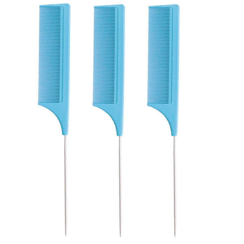 Colorful steel needle tip tail comb 3-piece set hair dyeing comb hairdressing comb hair picking comb hair sectioning rat tail comb