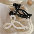 New arrival black and white polka dot ribbon bows large gripper sweetfashion back head plate shark clip fashion gripper