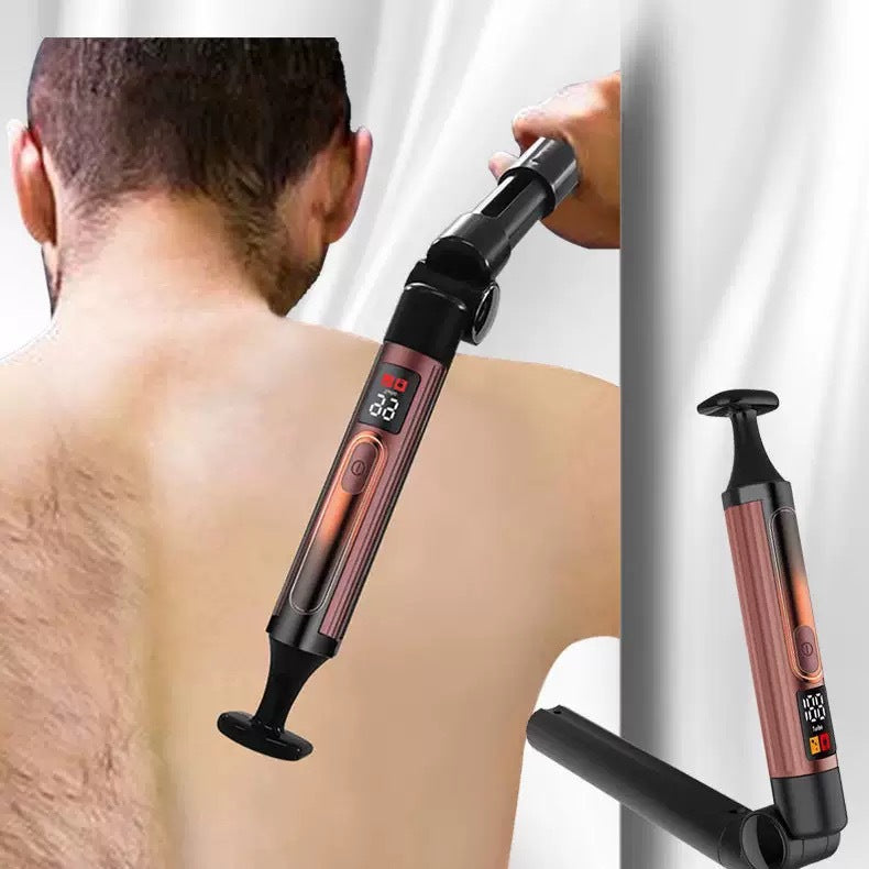 Men's electric back shaver - long handle, retractable hair remover, waterproof rechargeable razor with led display