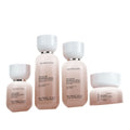 Ready-to-ship cosmetic glass bottle set packaging, including 120ml lotion/serum pump bottles and 50g cream/jar dispensing bottles