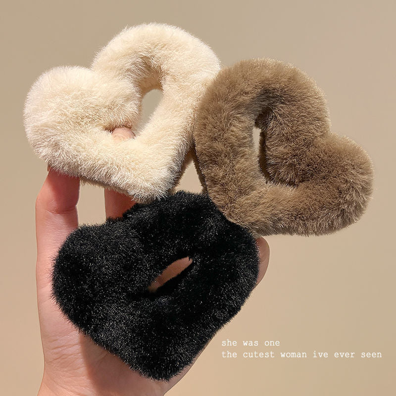 Maillard heart stuffed small gripper female fall and winter half-tied hair clip headwear elegant back of the head shark clip hair gripper