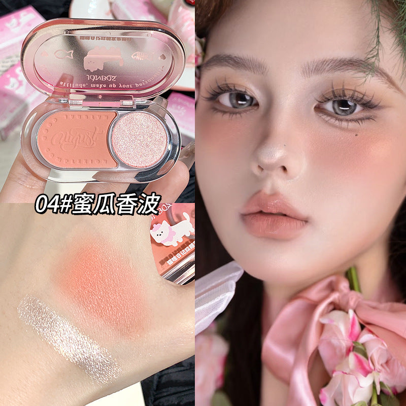Jonbos cat diary cheek highlighter blush palette - all-in-one, fine shimmer, high-shine, waterproof, dual-color contouring palette for women