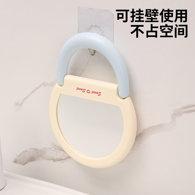 Girly heart handle bag mirror student dormitory can stand dressing mirror desktop beauty princess mirror desktop makeup mirror