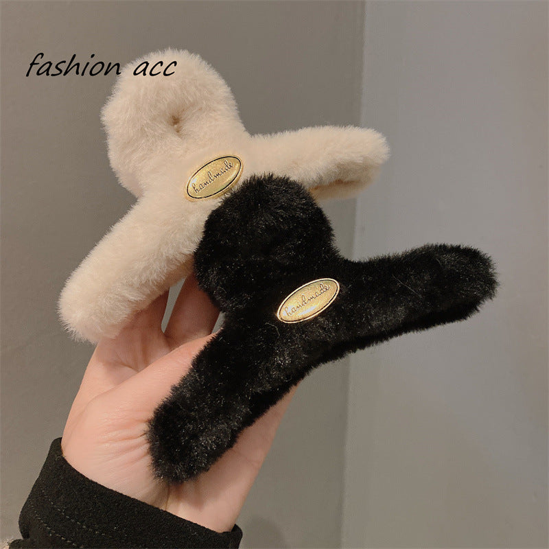 Retro small gold label stuffed medium size hair clip for less hair, shark clip half-tied hair clip, fall and winternew arrival hair clip for women