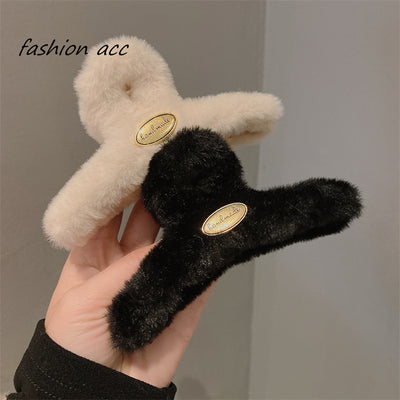 Retro small gold label stuffed medium size hair clip for less hair, shark clip half-tied hair clip, fall and winternew arrival hair clip for women