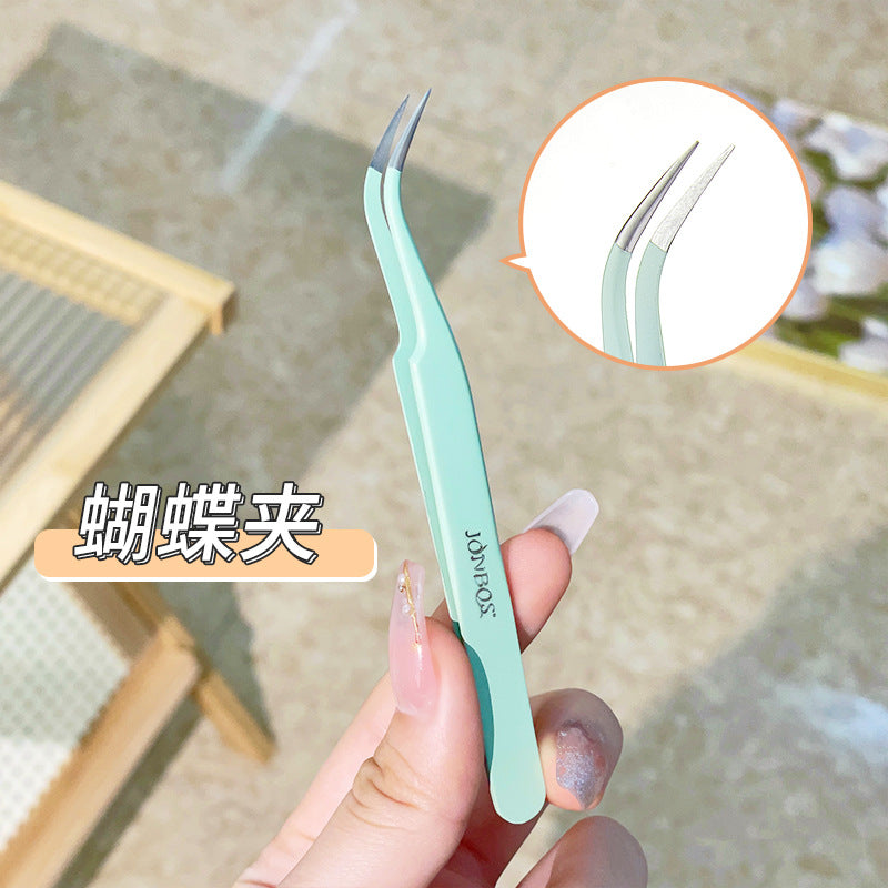 Jonbos false eyelash tweezers - eyelash extension tweezers for beginners - gold feather tip - professional lash technician tool