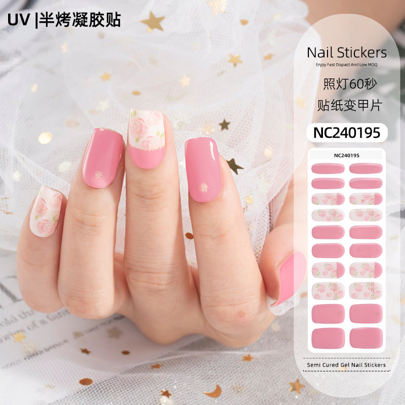 Zhengxiang custom gel nail art stickers french onion powder uv light hardening nail stickers semi-cured christmas wholesale
