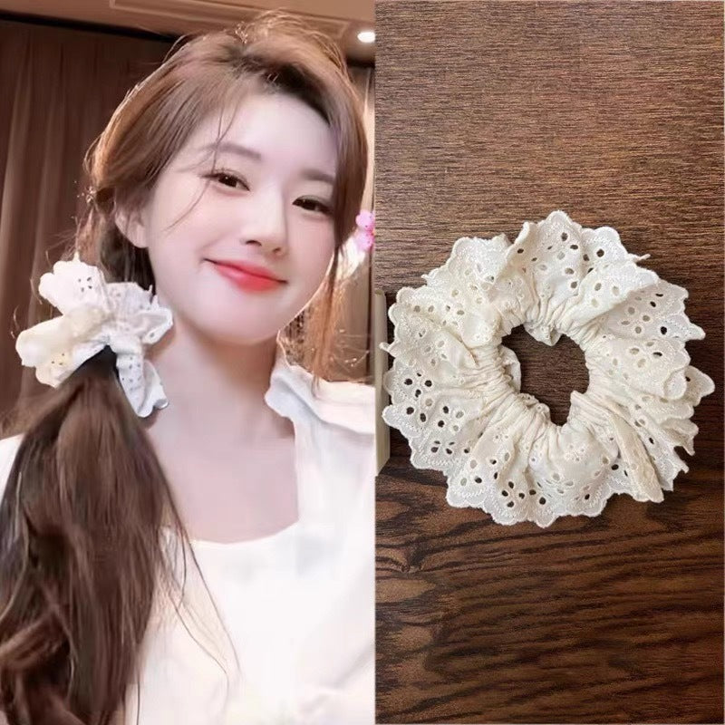 Double-layer large lace scrunchie - french romantic hollow-out hair tie - lolita style hair accessory for women