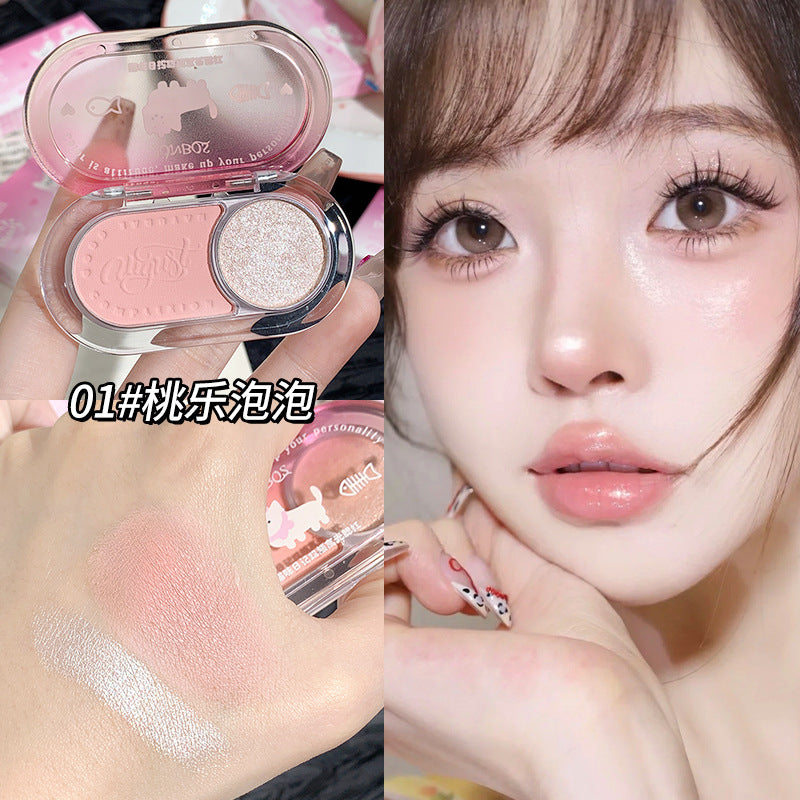 Jonbos cat diary cheek highlighter blush palette - all-in-one, fine shimmer, high-shine, waterproof, dual-color contouring palette for women