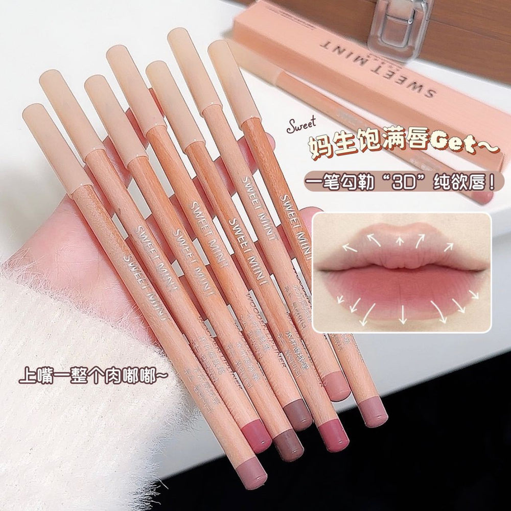 Sweet mint wooden lip liner - matte, waterproof, nude. perfect for defining and shaping your lips for a naturally plump look