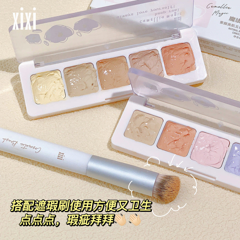 Xixi no-makeup beauty five-color concealer covers acne marks, dark circles, tear troughs, waterproof, non-removing concealer palette