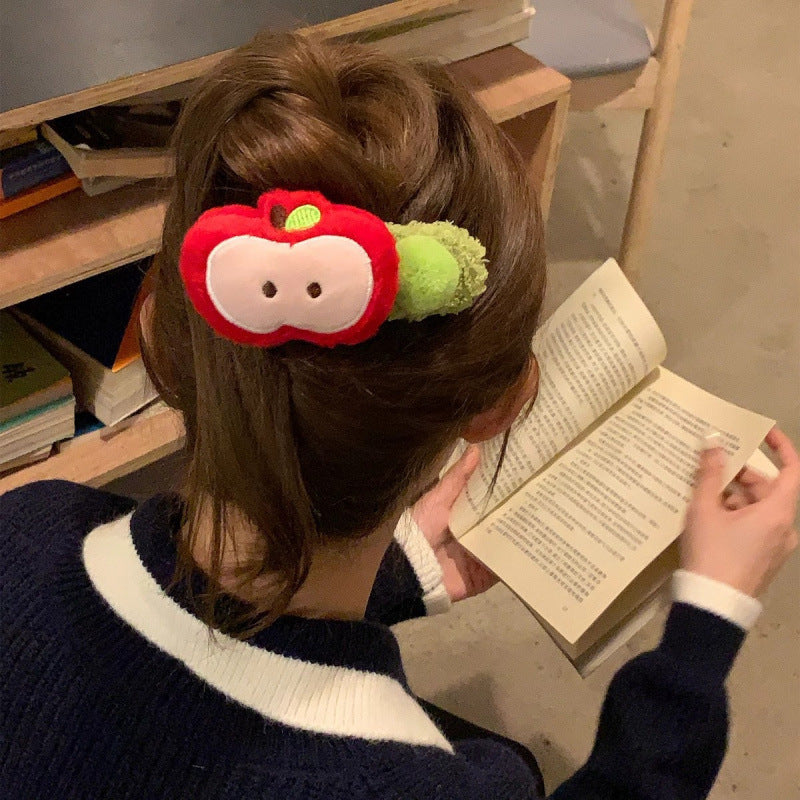 Cuteeasiest for matchstuffed velvet red apple one-word large duckbill clip back of head hair clip fall and winter hair accessories new arrival