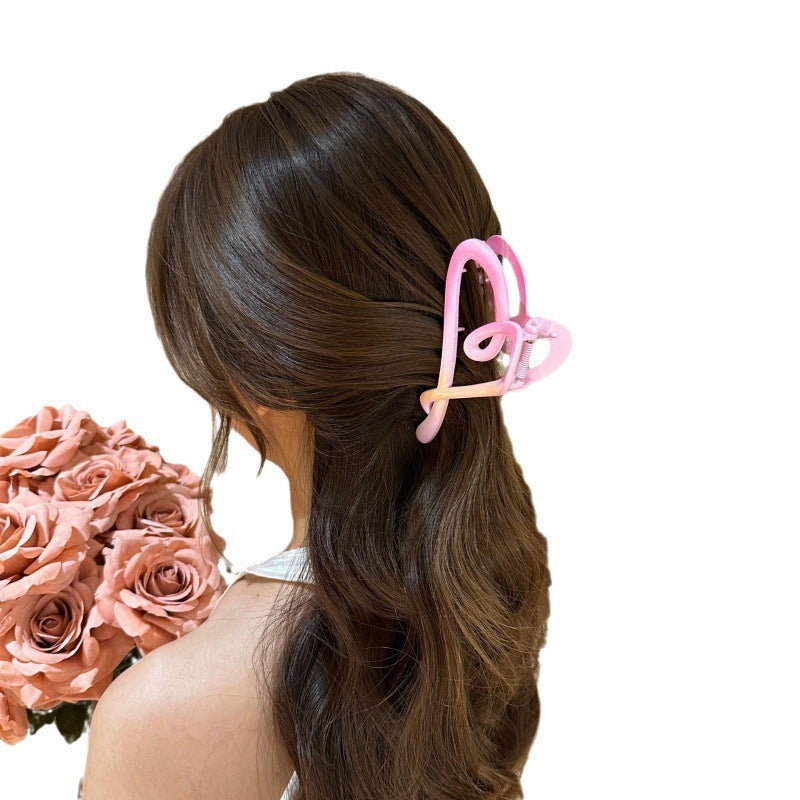 Gradient color love gripper female plastic large cute sweet 2024 new style shark clip for the back of the head summer hair clip