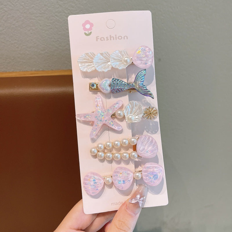 New ocean series mermaid princess hair accessories - starfish & seashell hair clips, cute kids' bang clips, alligator clips