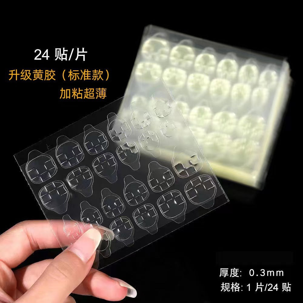 Jelly glue 24 stickers printing manicure jelly stickers transparent yellow glue wearable nail patch double-sided tape waterproof convenient jelly stickers