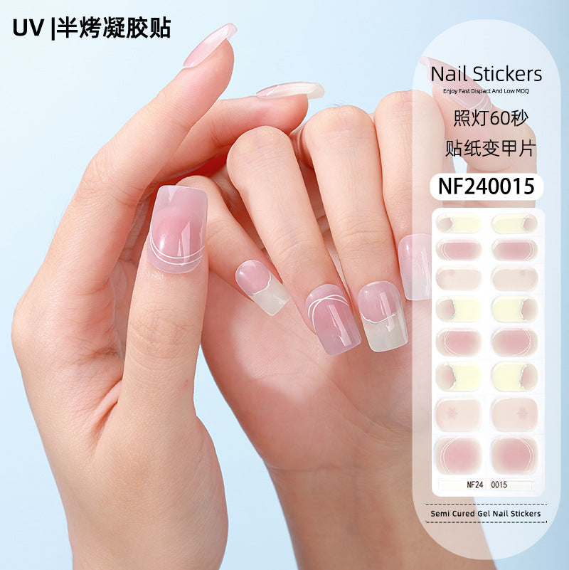 Zhengxiang custom gel nail art stickers french bronzing uv phototherapy semi-cured nail stickers ice transparent nail art stickers wholesale