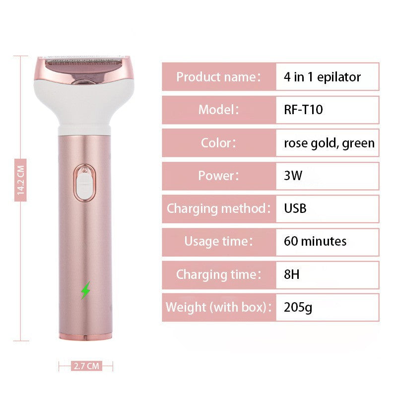 Women's shaver - 4-in-1 razor for underarms, intimate areas, pubic hair, nose hair, and eyebrow trimming - wet & dry use