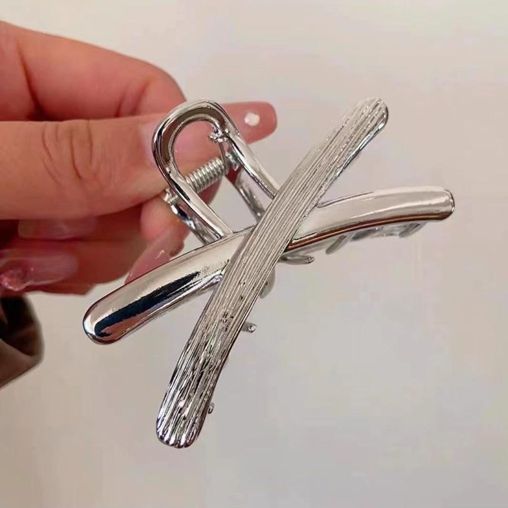 2024 korean new metal cross half claw clip back of head elegant shark clip hair claw headwear for women