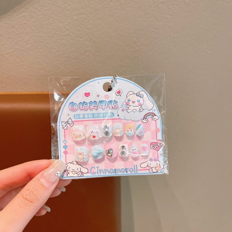 Sanrio cartoon cat my melody rhinestone nail art stickers 3d self-adhesive nail decals decorative nail pieces for little girls