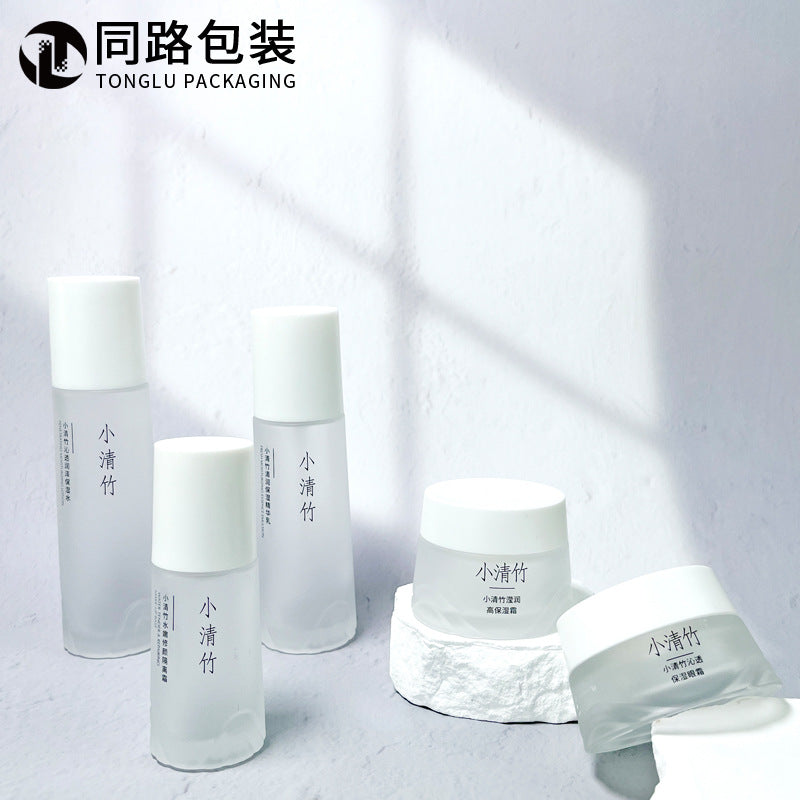 New arrival skin care product packaging glass bottle frosted transparent glass suit bottle cosmetic cream bottle factory direct sale