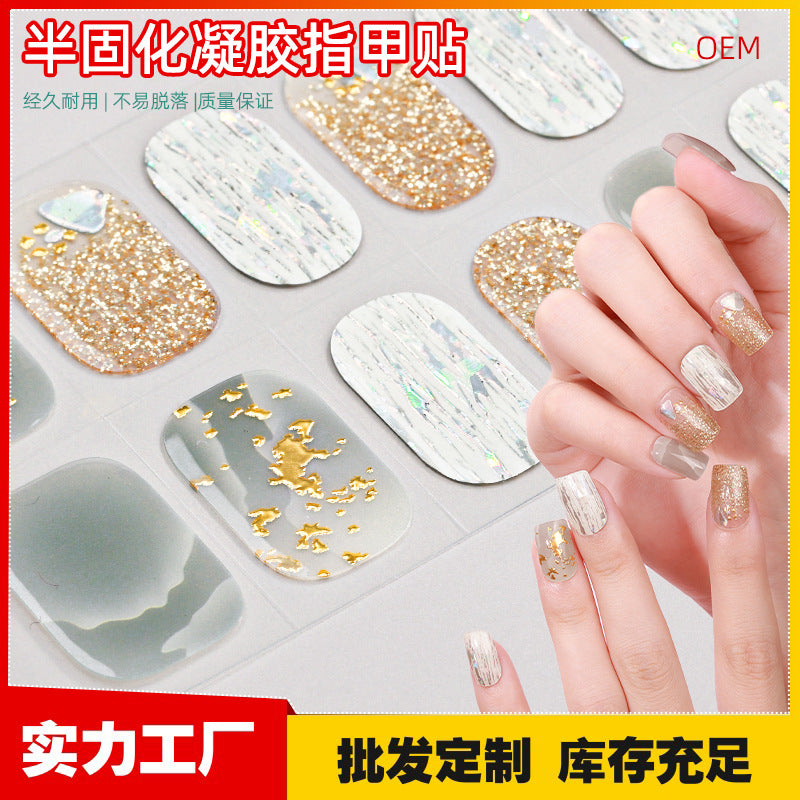 Zhengxiang factory customized gel nail art stickers ins cross-border uv second generation semi-baked semi-cured nail stickers amazon